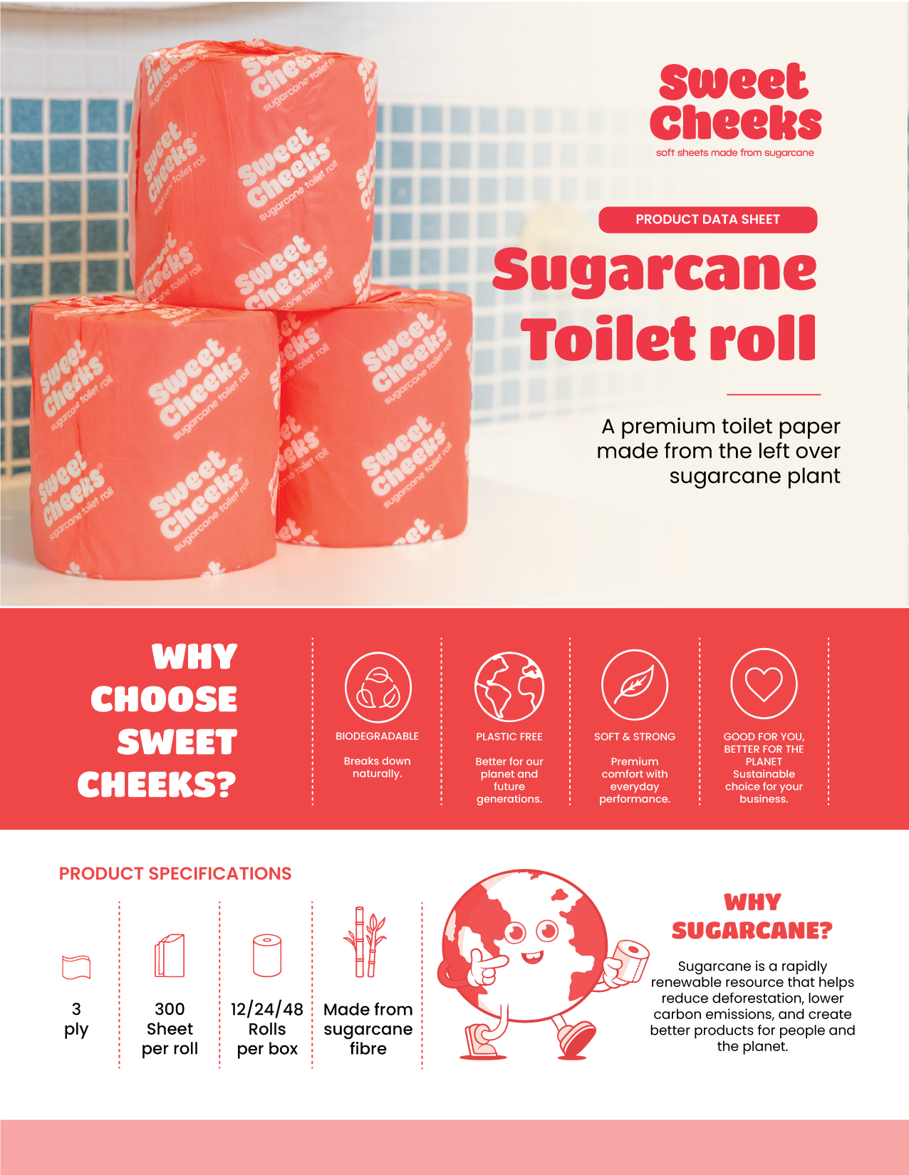 3-ply Sugarcane Toilet Roll