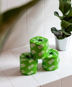 Sweet Cheeks 2-Ply Toilet Roll on Bathroom Tiles