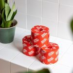 Sweet Cheeks 3-Ply Toilet Roll on Bathroom Tiles