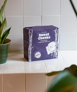 Sweet Cheeks 5-Ply Toilet Roll on Bathroom Tiles